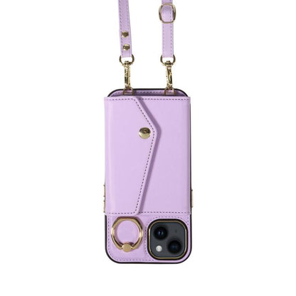 For iPhone 14 Diagonal Crossbody Ring Organ Wallet Leather Back Phone Case(Purple) - iPhone 14 Cases by buy2fix | Online Shopping UK | buy2fix