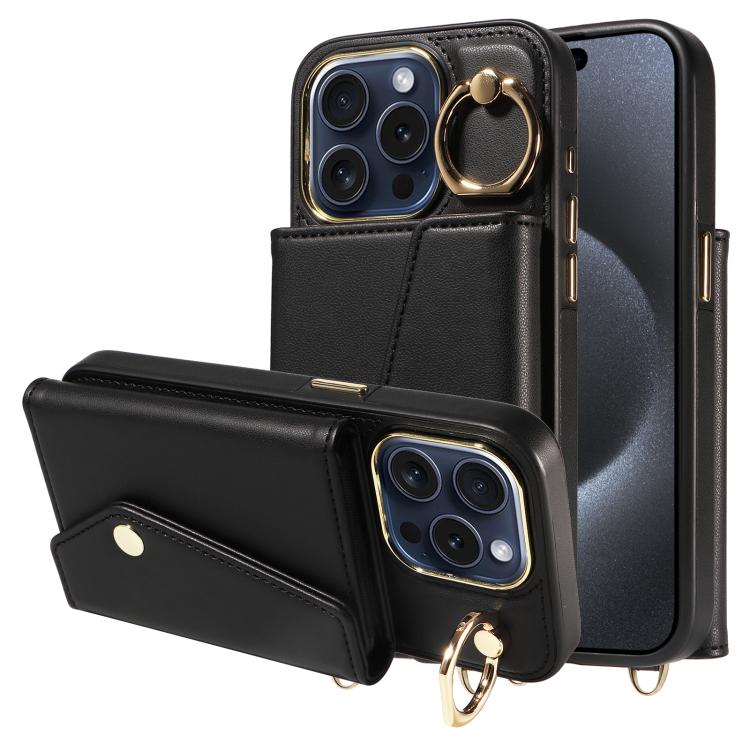 For iPhone 14 Pro Max Diagonal Crossbody Ring Organ Wallet Leather Back Phone Case(Black) - iPhone 14 Pro Max Cases by buy2fix | Online Shopping UK | buy2fix