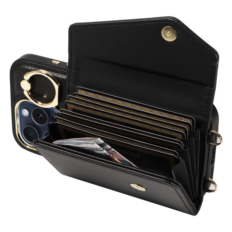 For iPhone 14 Pro Max Diagonal Crossbody Ring Organ Wallet Leather Back Phone Case(Black) - iPhone 14 Pro Max Cases by buy2fix | Online Shopping UK | buy2fix