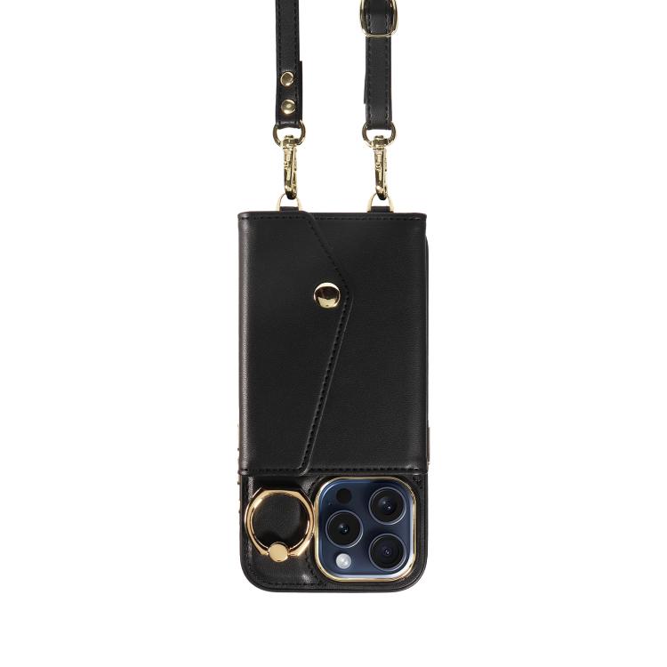For iPhone 14 Pro Max Diagonal Crossbody Ring Organ Wallet Leather Back Phone Case(Black) - iPhone 14 Pro Max Cases by buy2fix | Online Shopping UK | buy2fix