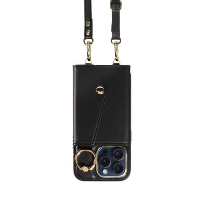 For iPhone 14 Pro Max Diagonal Crossbody Ring Organ Wallet Leather Back Phone Case(Black) - iPhone 14 Pro Max Cases by buy2fix | Online Shopping UK | buy2fix