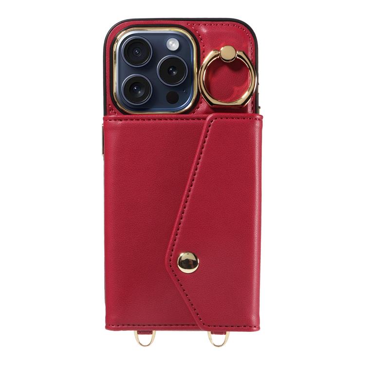 For iPhone 14 Pro Max Diagonal Crossbody Ring Organ Wallet Leather Back Phone Case(Wine Red) - iPhone 14 Pro Max Cases by buy2fix | Online Shopping UK | buy2fix