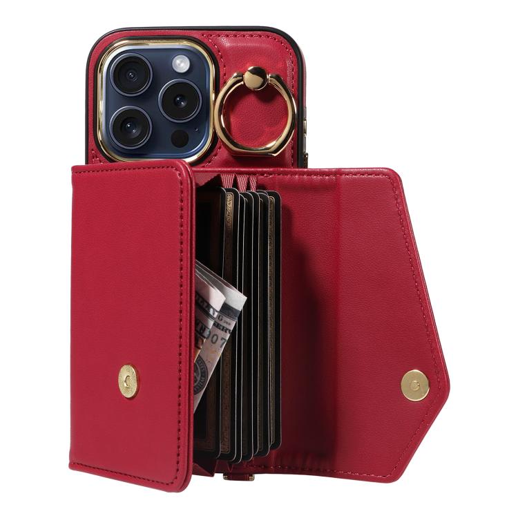 For iPhone 14 Pro Max Diagonal Crossbody Ring Organ Wallet Leather Back Phone Case(Wine Red) - iPhone 14 Pro Max Cases by buy2fix | Online Shopping UK | buy2fix