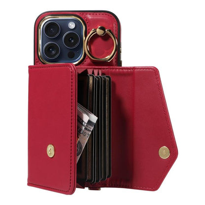 For iPhone 14 Pro Max Diagonal Crossbody Ring Organ Wallet Leather Back Phone Case(Wine Red) - iPhone 14 Pro Max Cases by buy2fix | Online Shopping UK | buy2fix
