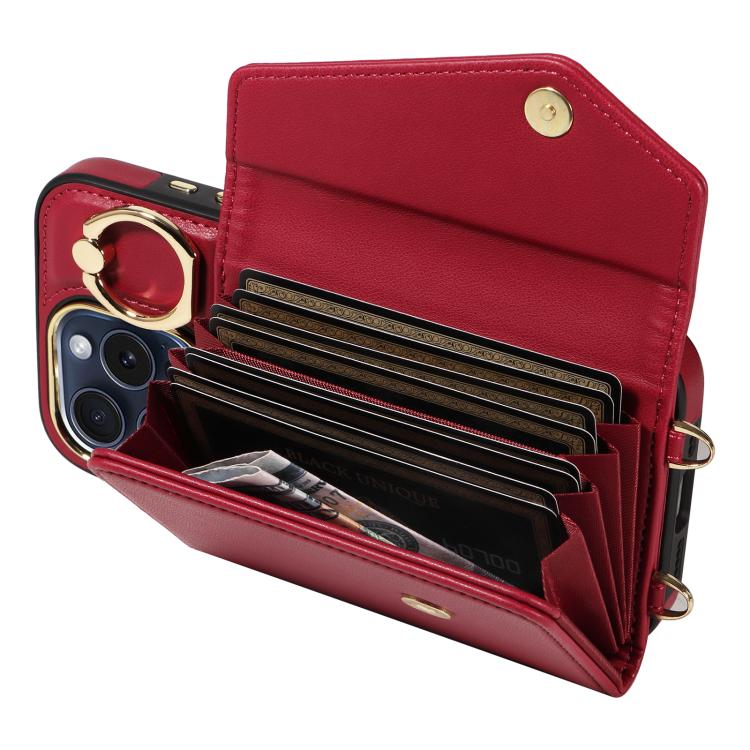 For iPhone 14 Pro Max Diagonal Crossbody Ring Organ Wallet Leather Back Phone Case(Wine Red) - iPhone 14 Pro Max Cases by buy2fix | Online Shopping UK | buy2fix