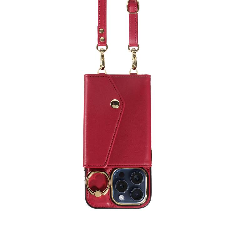 For iPhone 14 Pro Max Diagonal Crossbody Ring Organ Wallet Leather Back Phone Case(Wine Red) - iPhone 14 Pro Max Cases by buy2fix | Online Shopping UK | buy2fix