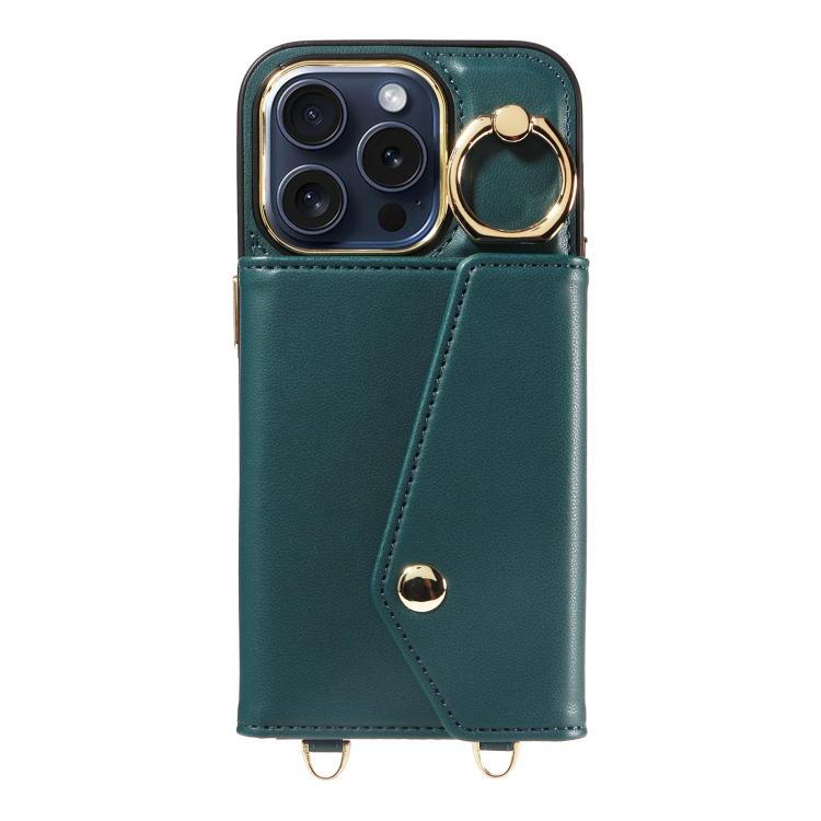 For iPhone 14 Pro Max Diagonal Crossbody Ring Organ Wallet Leather Back Phone Case(Dark Green) - iPhone 14 Pro Max Cases by buy2fix | Online Shopping UK | buy2fix