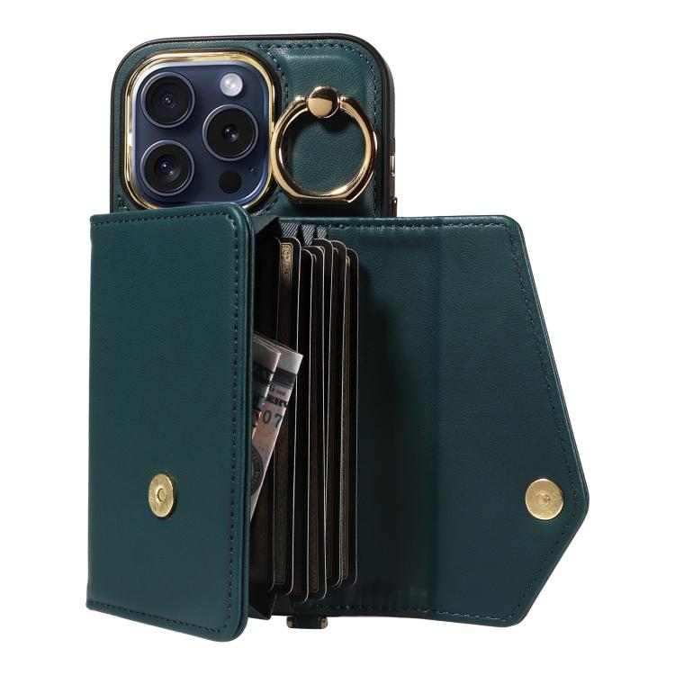 For iPhone 14 Pro Max Diagonal Crossbody Ring Organ Wallet Leather Back Phone Case(Dark Green) - iPhone 14 Pro Max Cases by buy2fix | Online Shopping UK | buy2fix