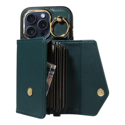 For iPhone 14 Pro Max Diagonal Crossbody Ring Organ Wallet Leather Back Phone Case(Dark Green) - iPhone 14 Pro Max Cases by buy2fix | Online Shopping UK | buy2fix