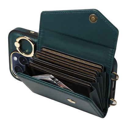 For iPhone 14 Pro Max Diagonal Crossbody Ring Organ Wallet Leather Back Phone Case(Dark Green) - iPhone 14 Pro Max Cases by buy2fix | Online Shopping UK | buy2fix
