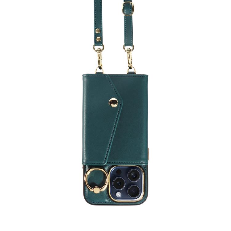 For iPhone 14 Pro Max Diagonal Crossbody Ring Organ Wallet Leather Back Phone Case(Dark Green) - iPhone 14 Pro Max Cases by buy2fix | Online Shopping UK | buy2fix
