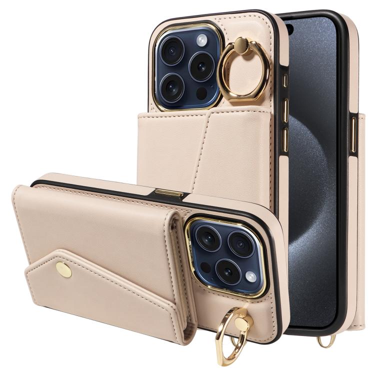For iPhone 14 Pro Max Diagonal Crossbody Ring Organ Wallet Leather Back Phone Case(Beige) - iPhone 14 Pro Max Cases by buy2fix | Online Shopping UK | buy2fix