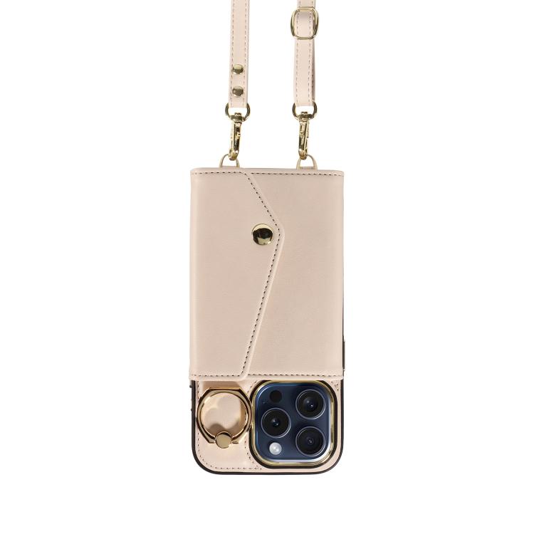 For iPhone 14 Pro Max Diagonal Crossbody Ring Organ Wallet Leather Back Phone Case(Beige) - iPhone 14 Pro Max Cases by buy2fix | Online Shopping UK | buy2fix