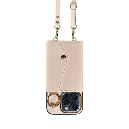 For iPhone 14 Pro Max Diagonal Crossbody Ring Organ Wallet Leather Back Phone Case(Beige) - iPhone 14 Pro Max Cases by buy2fix | Online Shopping UK | buy2fix