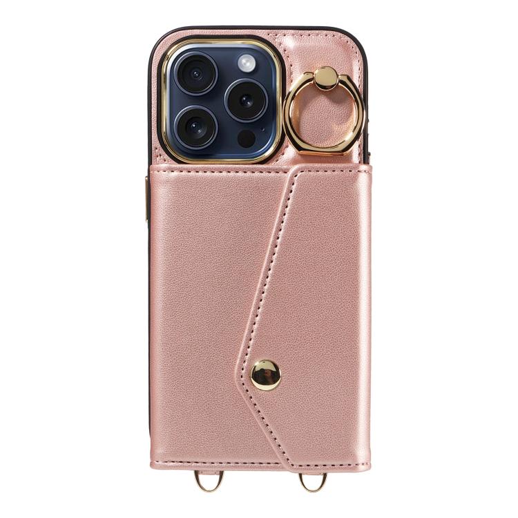 For iPhone 14 Pro Max Diagonal Crossbody Ring Organ Wallet Leather Back Phone Case(Rose Gold) - iPhone 14 Pro Max Cases by buy2fix | Online Shopping UK | buy2fix