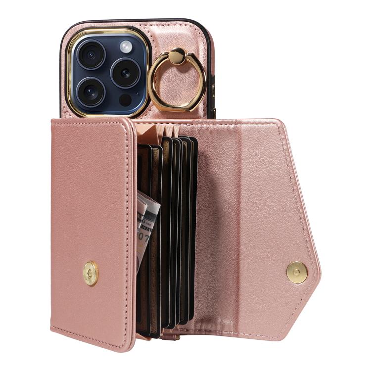 For iPhone 14 Pro Max Diagonal Crossbody Ring Organ Wallet Leather Back Phone Case(Rose Gold) - iPhone 14 Pro Max Cases by buy2fix | Online Shopping UK | buy2fix