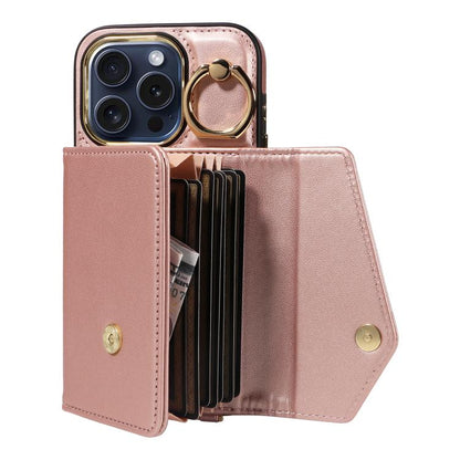 For iPhone 14 Pro Max Diagonal Crossbody Ring Organ Wallet Leather Back Phone Case(Rose Gold) - iPhone 14 Pro Max Cases by buy2fix | Online Shopping UK | buy2fix