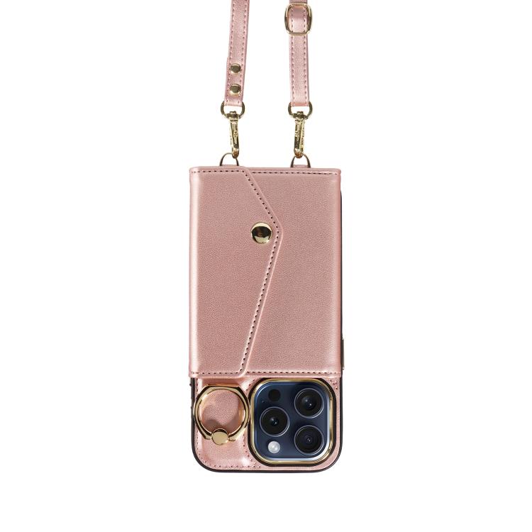 For iPhone 14 Pro Max Diagonal Crossbody Ring Organ Wallet Leather Back Phone Case(Rose Gold) - iPhone 14 Pro Max Cases by buy2fix | Online Shopping UK | buy2fix