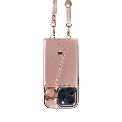 For iPhone 14 Pro Max Diagonal Crossbody Ring Organ Wallet Leather Back Phone Case(Rose Gold) - iPhone 14 Pro Max Cases by buy2fix | Online Shopping UK | buy2fix