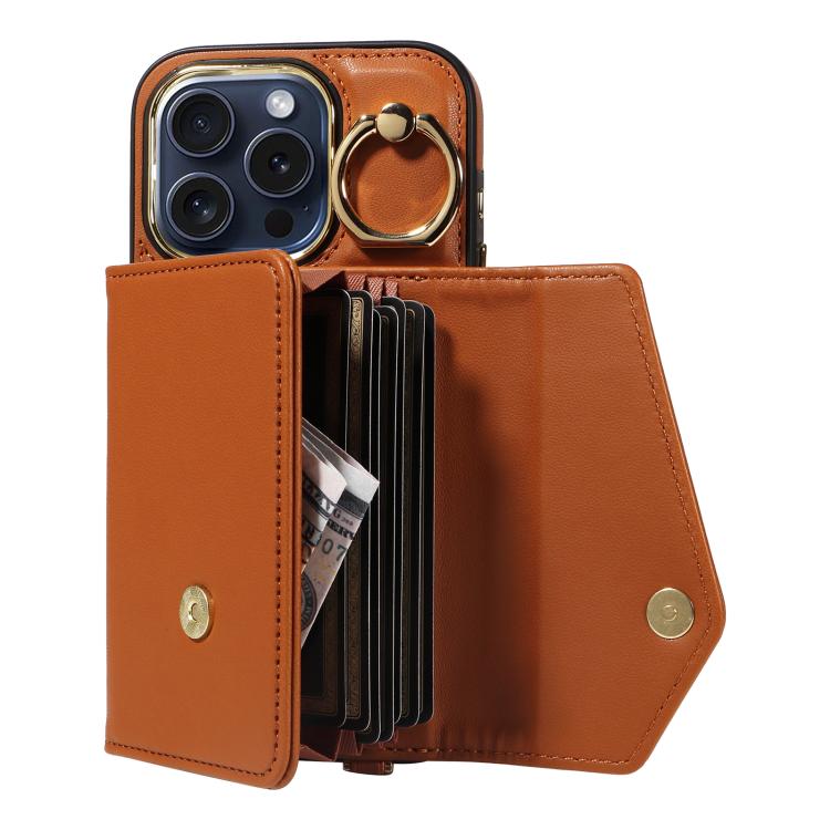For iPhone 14 Pro Max Diagonal Crossbody Ring Organ Wallet Leather Back Phone Case(Brown) - iPhone 14 Pro Max Cases by buy2fix | Online Shopping UK | buy2fix