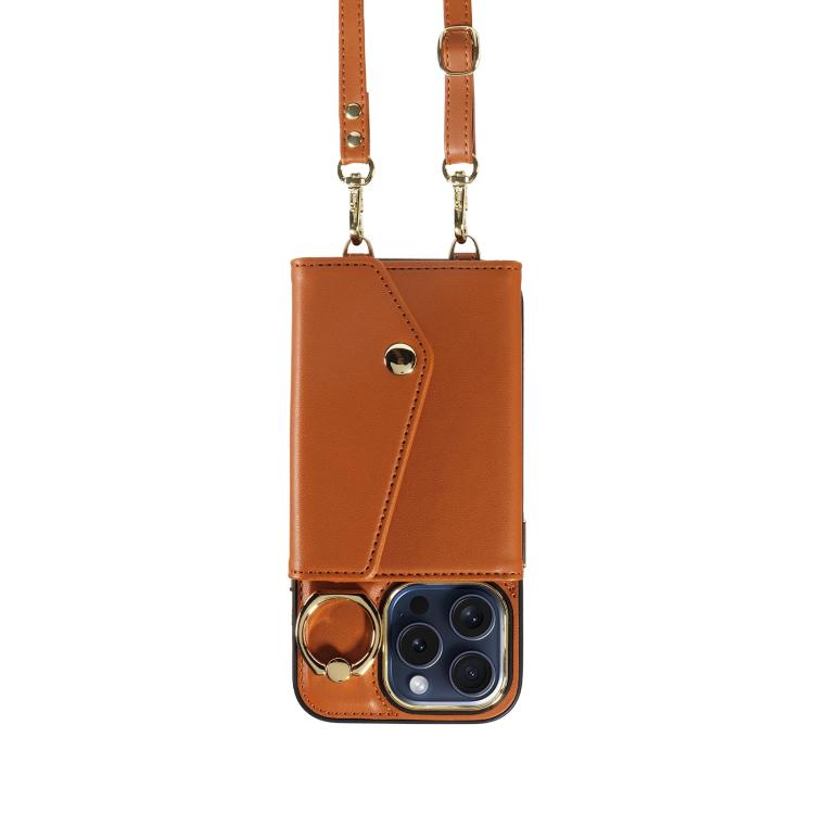 For iPhone 14 Pro Max Diagonal Crossbody Ring Organ Wallet Leather Back Phone Case(Brown) - iPhone 14 Pro Max Cases by buy2fix | Online Shopping UK | buy2fix