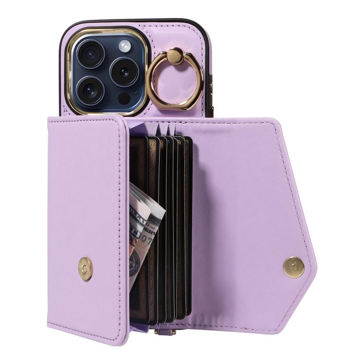 For iPhone 14 Pro Max Diagonal Crossbody Ring Organ Wallet Leather Back Phone Case(Purple) - iPhone 14 Pro Max Cases by buy2fix | Online Shopping UK | buy2fix