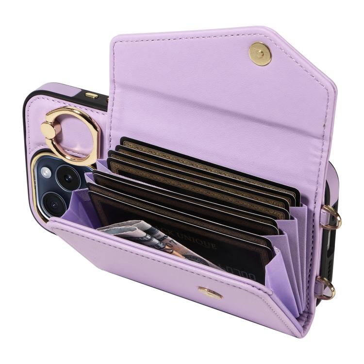 For iPhone 14 Pro Max Diagonal Crossbody Ring Organ Wallet Leather Back Phone Case(Purple) - iPhone 14 Pro Max Cases by buy2fix | Online Shopping UK | buy2fix