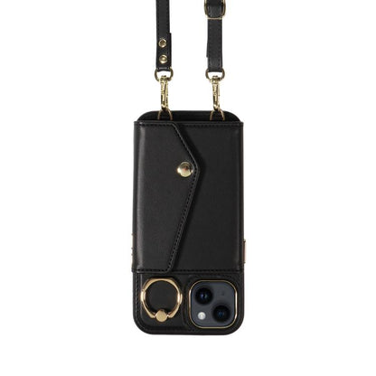 For iPhone 13 Diagonal Crossbody Ring Organ Wallet Leather Back Phone Case(Black) - iPhone 13 Cases by buy2fix | Online Shopping UK | buy2fix