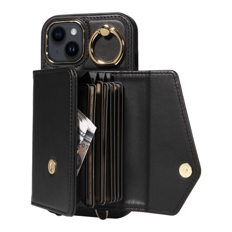 For iPhone 12 Diagonal Crossbody Ring Organ Wallet Leather Back Phone Case(Black) - iPhone 12 / 12 Pro Cases by buy2fix | Online Shopping UK | buy2fix