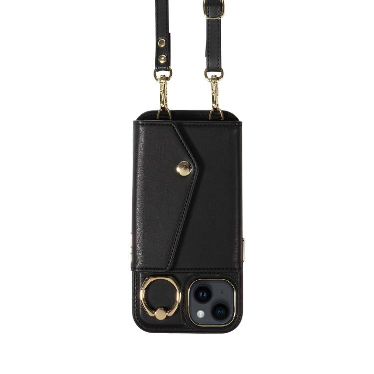 For iPhone 12 Diagonal Crossbody Ring Organ Wallet Leather Back Phone Case(Black) - iPhone 12 / 12 Pro Cases by buy2fix | Online Shopping UK | buy2fix