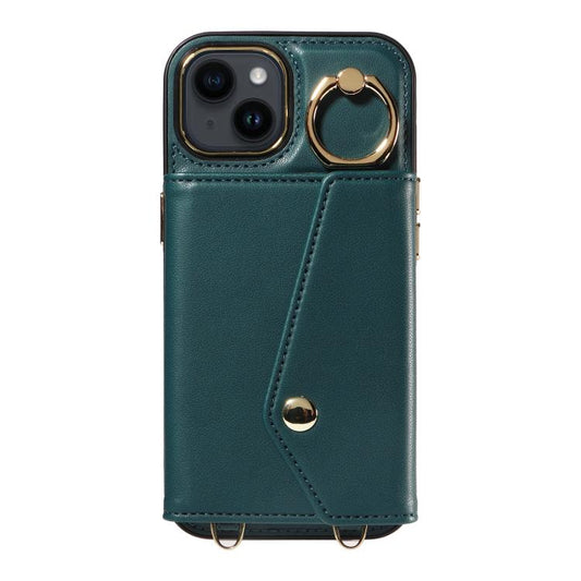 For iPhone 12 Diagonal Crossbody Ring Organ Wallet Leather Back Phone Case(Dark Green) - iPhone 12 / 12 Pro Cases by buy2fix | Online Shopping UK | buy2fix