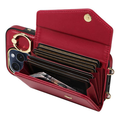 For iPhone 11 Pro Max Diagonal Crossbody Ring Organ Wallet Leather Back Phone Case(Wine Red) - iPhone 11 Pro Max Cases by buy2fix | Online Shopping UK | buy2fix