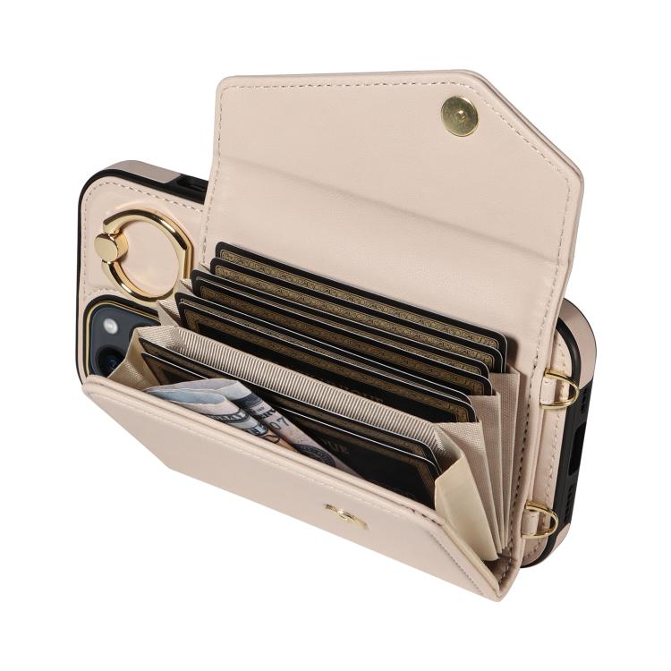 For iPhone 11 Diagonal Crossbody Ring Organ Wallet Leather Back Phone Case(Beige) - iPhone 11 Cases by buy2fix | Online Shopping UK | buy2fix