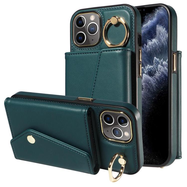 For iPhone 11 Pro Diagonal Crossbody Ring Organ Wallet Leather Back Phone Case(Dark Green) - iPhone 11 Pro Cases by buy2fix | Online Shopping UK | buy2fix