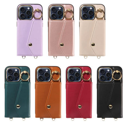 For iPhone 16 Pro Diagonal Crossbody Ring Organ Wallet Leather Back Phone Case(Black) - iPhone 16 Pro Cases by buy2fix | Online Shopping UK | buy2fix