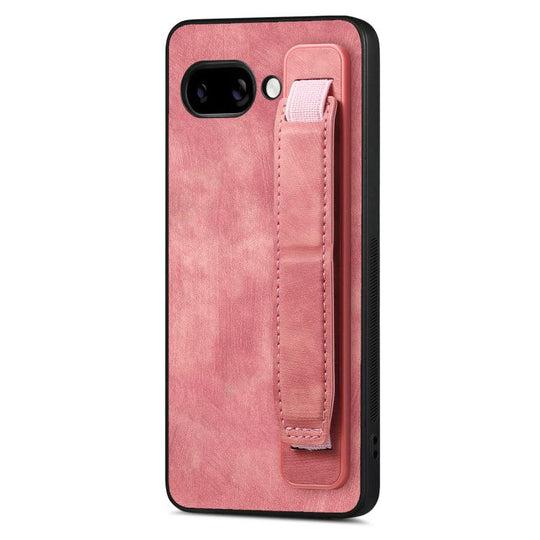 For Google Pixel 9a Retro Wristband Holder Leather Back Phone Case(Pink)
