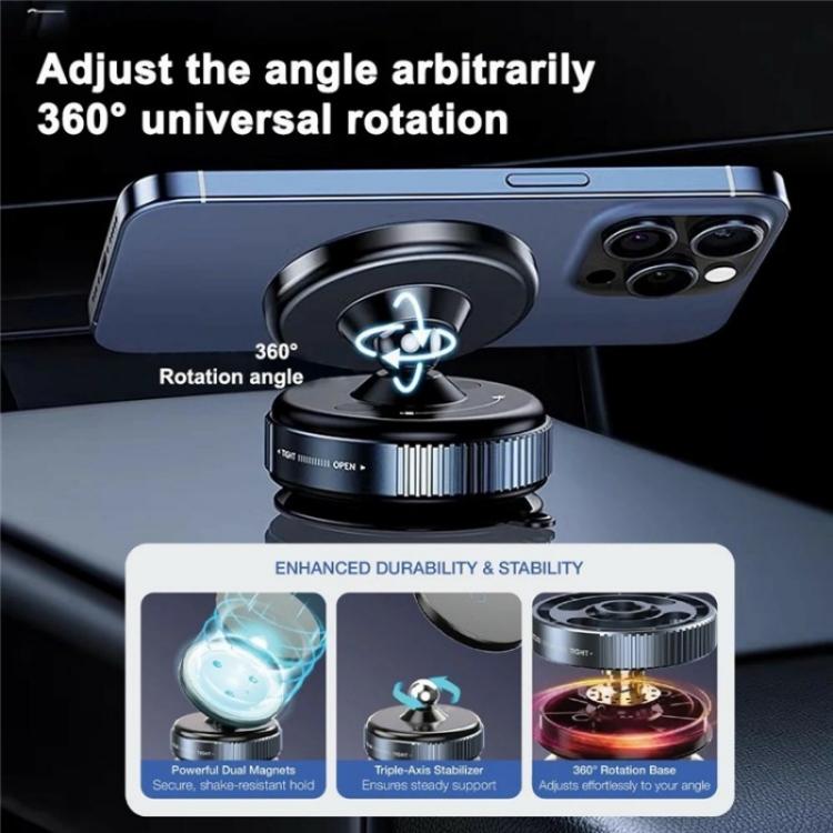 K009 360 Degree Rotation Navigation Holder Mechanical Vacuum Suction Magnetic Car Stand(Black) - Universal Car Holders by buy2fix | Online Shopping UK | buy2fix