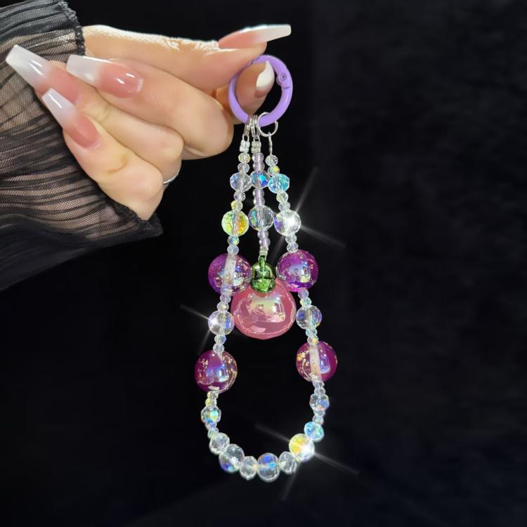 Large Peach Foil Bead Phone Chain(Purple) - Lanyards & Wrist Straps by buy2fix | Online Shopping UK | buy2fix