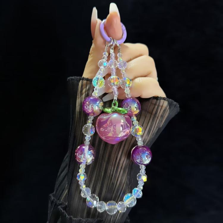Large Peach Foil Bead Phone Chain(Purple) - Lanyards & Wrist Straps by buy2fix | Online Shopping UK | buy2fix
