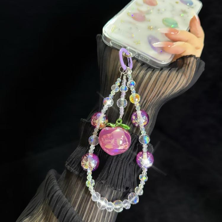 Large Peach Foil Bead Phone Chain(Purple) - Lanyards & Wrist Straps by buy2fix | Online Shopping UK | buy2fix