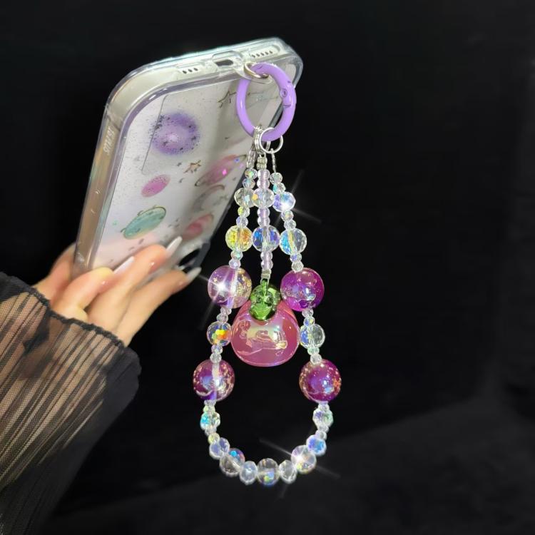 Large Peach Foil Bead Phone Chain(Purple) - Lanyards & Wrist Straps by buy2fix | Online Shopping UK | buy2fix