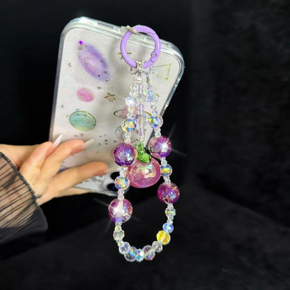 Large Peach Foil Bead Phone Chain(Purple) - Lanyards & Wrist Straps by buy2fix | Online Shopping UK | buy2fix