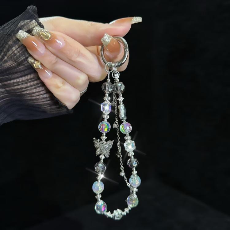 Butterfly Beaded Mobile Phone Chain(Argent) - Lanyards & Wrist Straps by buy2fix | Online Shopping UK | buy2fix