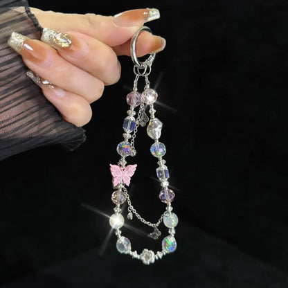 Butterfly Beaded Mobile Phone Chain(Pink) - Lanyards & Wrist Straps by buy2fix | Online Shopping UK | buy2fix