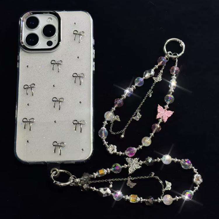 Butterfly Beaded Mobile Phone Chain(Argent) - Lanyards & Wrist Straps by buy2fix | Online Shopping UK | buy2fix