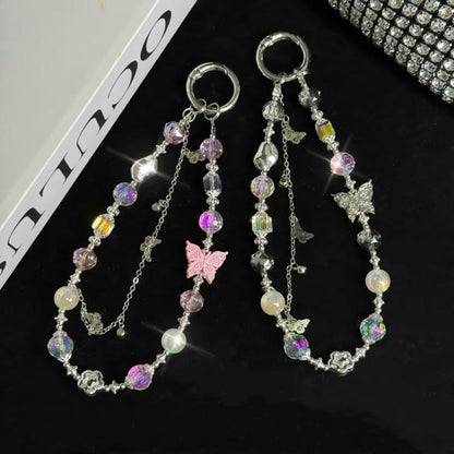 Butterfly Beaded Mobile Phone Chain(Argent) - Lanyards & Wrist Straps by buy2fix | Online Shopping UK | buy2fix