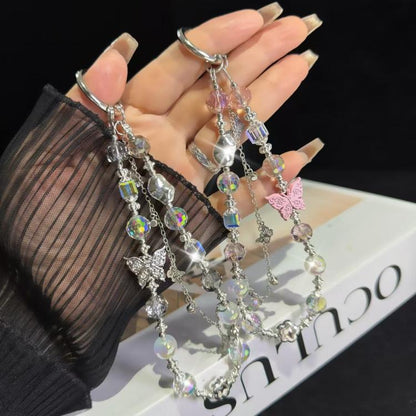 Butterfly Beaded Mobile Phone Chain(Pink) - Lanyards & Wrist Straps by buy2fix | Online Shopping UK | buy2fix