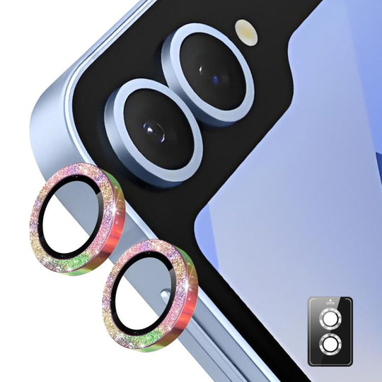 For Samsung Galaxy Z Flip7 ENKAY Hat-Prince 9H Rear Camera Lens Glitter Aluminium Alloy Tempered Glass Film(Colorful)