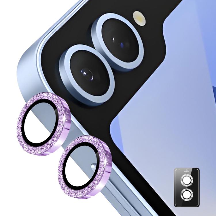 For Samsung Galaxy Z Flip7 ENKAY Hat-Prince 9H Rear Camera Lens Glitter Aluminium Alloy Tempered Glass Film(Purple) - Galaxy Z Flip7 5G Tempered Glass by ENKAY | Online Shopping UK | buy2fix