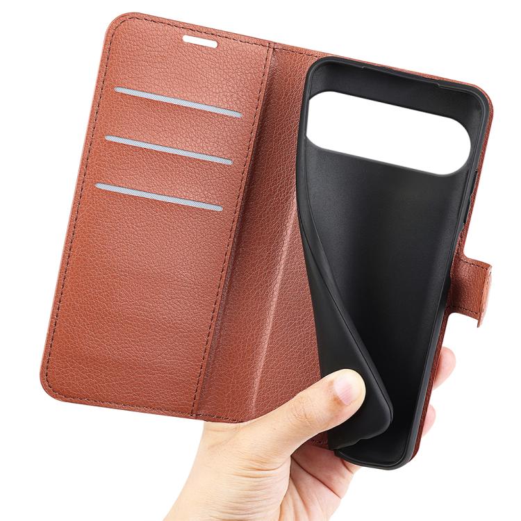 For Google Pixel 10 Pro XL Litchi Texture Horizontal Flip Leather Phone Case with Holder(Brown) - Google Cases by buy2fix | Online Shopping UK | buy2fix